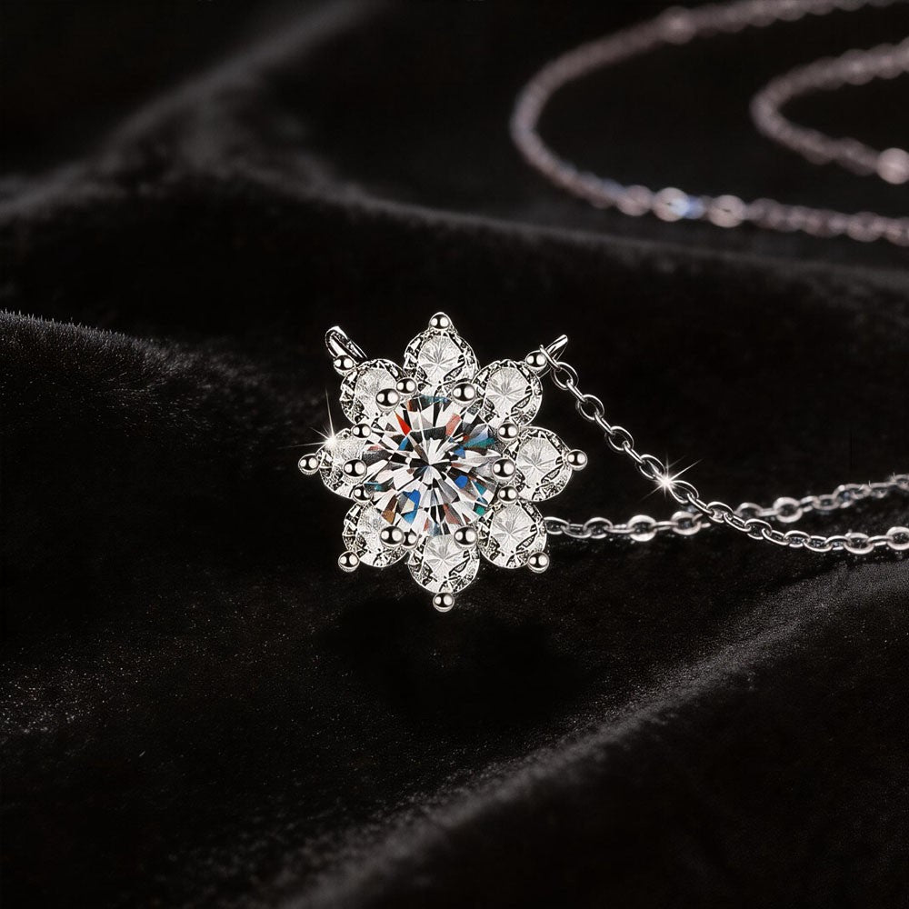 HHIOK GRA VVS1 Moissanite Sunflower Necklace S925 Silver Pendant Sparkling Diamond Ladies' Anniversary Exquisite Jewelry Gift
