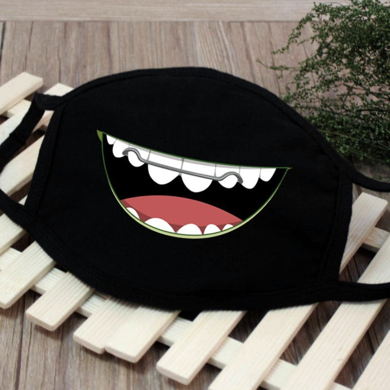 1PCS Black Mouth Mask Big Size Stop Air Pollution Home Cartoon Lovely Cotton Funny Teeth Masks Keep Warm Mouth Muffle Respirator