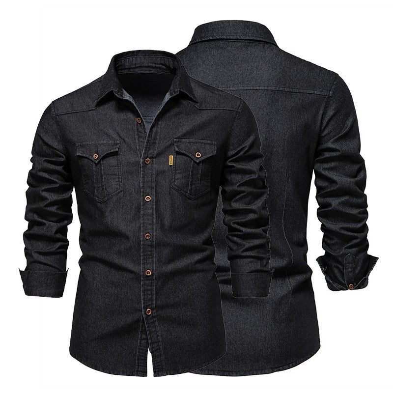 100% Cotton Men's Denim Long Sleeve Shirt Four Seasons New Business Fashion Retro Casual Shirt Jacket Male Brand Clothes