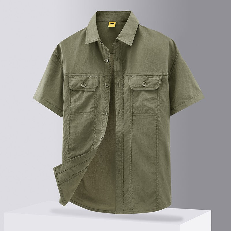 [USA Size] 100% Nylon Fashion 2025 Summer Clothes Cargo Military Brand Shirts For Mens Short Sleeves Casual Blouse Oversize 5XL