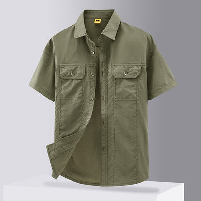 [USA Size] 100% Nylon Fashion 2025 Summer Clothes Cargo Military Brand Shirts For Mens Short Sleeves Casual Blouse Oversize 5XL