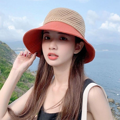Summer Women Bucket Hat Anti-UV Sun Hats Soft Portable Wide Brim Outdoor Beach Hat Panama Cap With Storage Bag