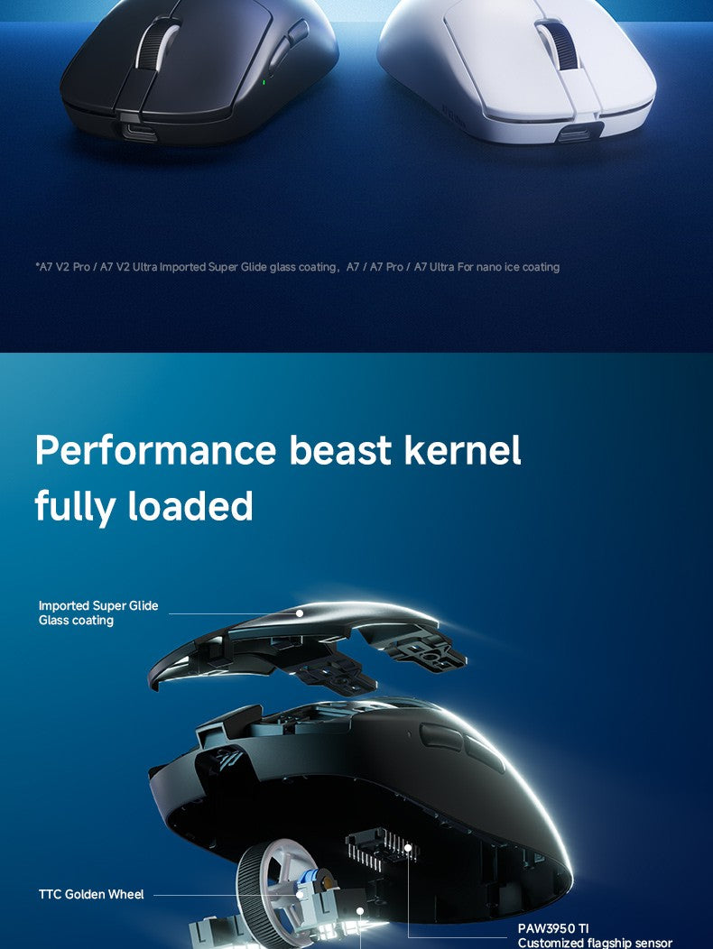 MCHOSE A7 V2 Ultra Gaming Mouse Sensor PAW3950 TI Dual 8000Hz 20000fps 42000DPI 750IPS Revestimento de Vidro Super Deslizante Importado CSGO