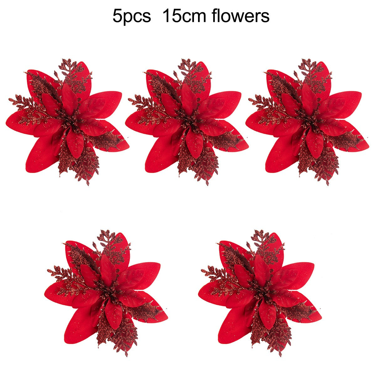 1/5/10pcs Sparkling Red Golden Silver Poinsettia Artificial Flowers Christmas Tree Ornaments for Xmas New Year party Decoration