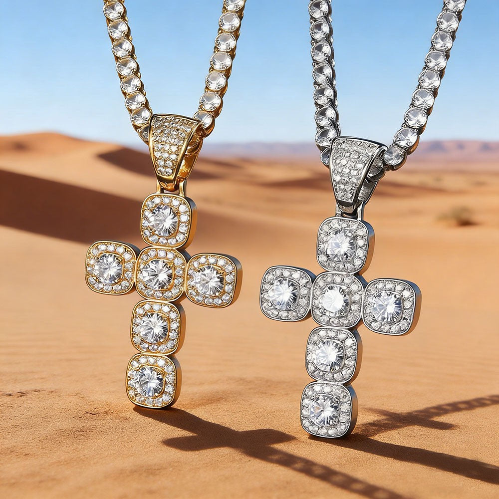 2026 Hip Hop Cross Pendant Necklace for Men 4mm Zircon Tennis Chain Ice Sparkling Necklace for Women Punk Jewelry Fashion Gift