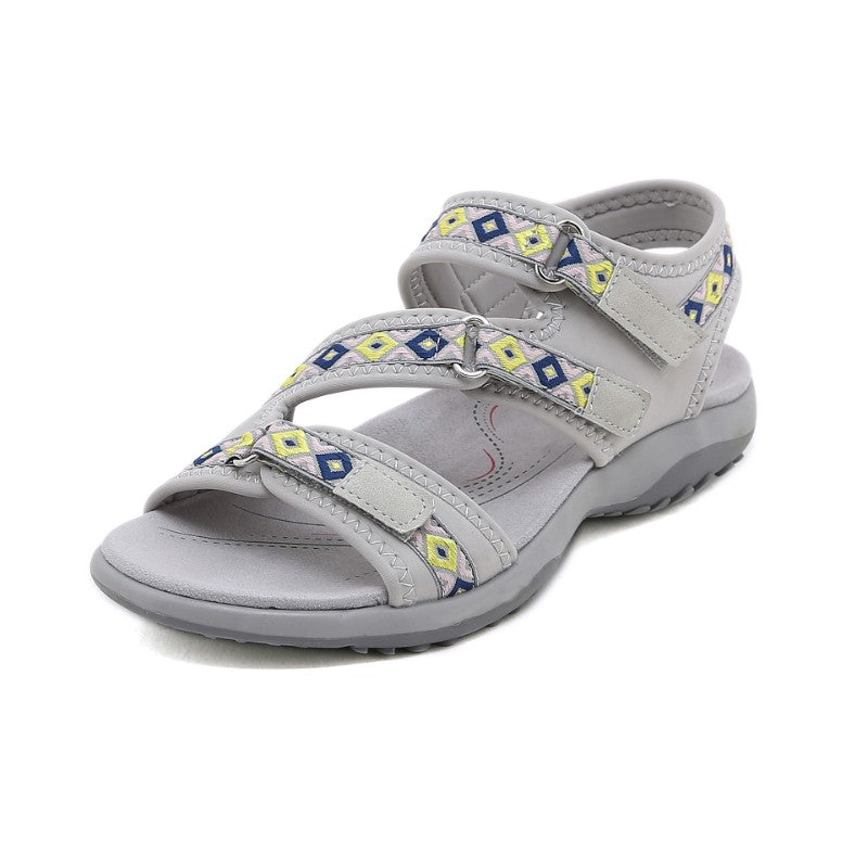 Spring And Summer Printed Velcro Comfortable Casual Beach Flat Sandals For Women's Ethnic Style Leisure Comfortable And Simple