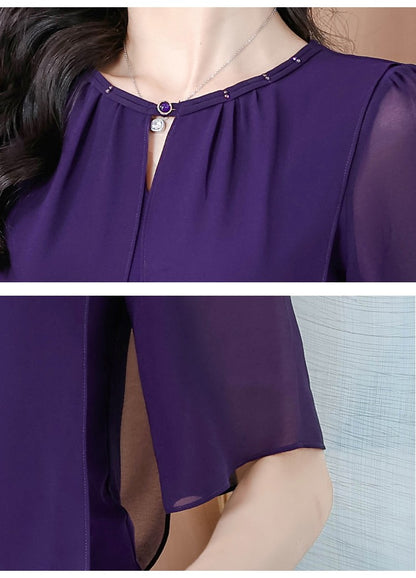 Summer Clothing Half Sleeve Chiffon Blouse 2025 New Fashion Loose Women Tops Solid Color Casual Pullovers Shirt