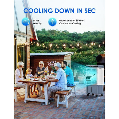 Swamp Cooler 1800 CFM Portable Evaporative Air Cooler with 6 Ice Box 5.3 Gal Water Tank 110 Swing 3 Speeds Upgraded Remote 12H