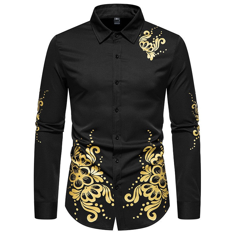 Dragon Embroidered Long Sleeve Shirt Autumn and Winter Single Breasted Slim Fit Button Retro Social Dress Shirt Street Wear