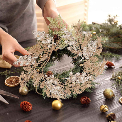 Glitter Christmas Decoration Artificial Berrys Bouquets Stalk Pine Needle Xmas Tree Ornament Xmas DIY Wreath Gift Accessories