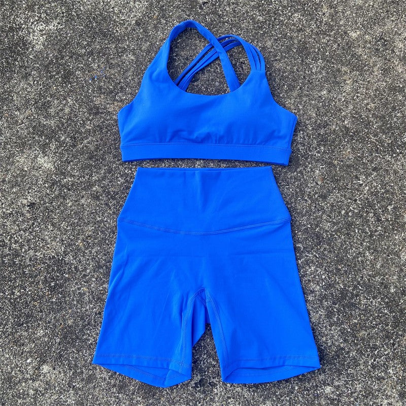 Yoga Fitness Suit Shorts Set Gym Sports Set Women Clothes 2 Piece Sports Bra Top High Waist Short Legging Running Tracksuit