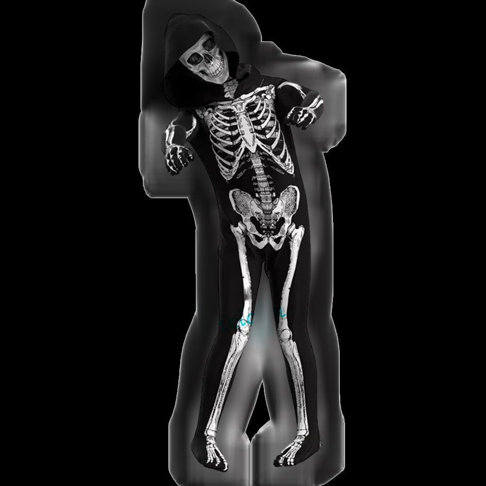 Child Skeleton Horror Hooded Costume Kids Grim Reaper Spooky Skeleton Bodysuit Jumpsuit Scary Halloween Party Role Play Costume