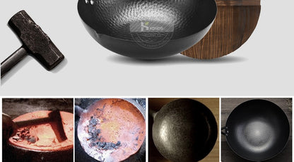 Panela Wok de Ferro Puro Konco, Panela de Ferro Fundido Antiaderente, Uso Geral para Fogão a Gás e Indução 32cm