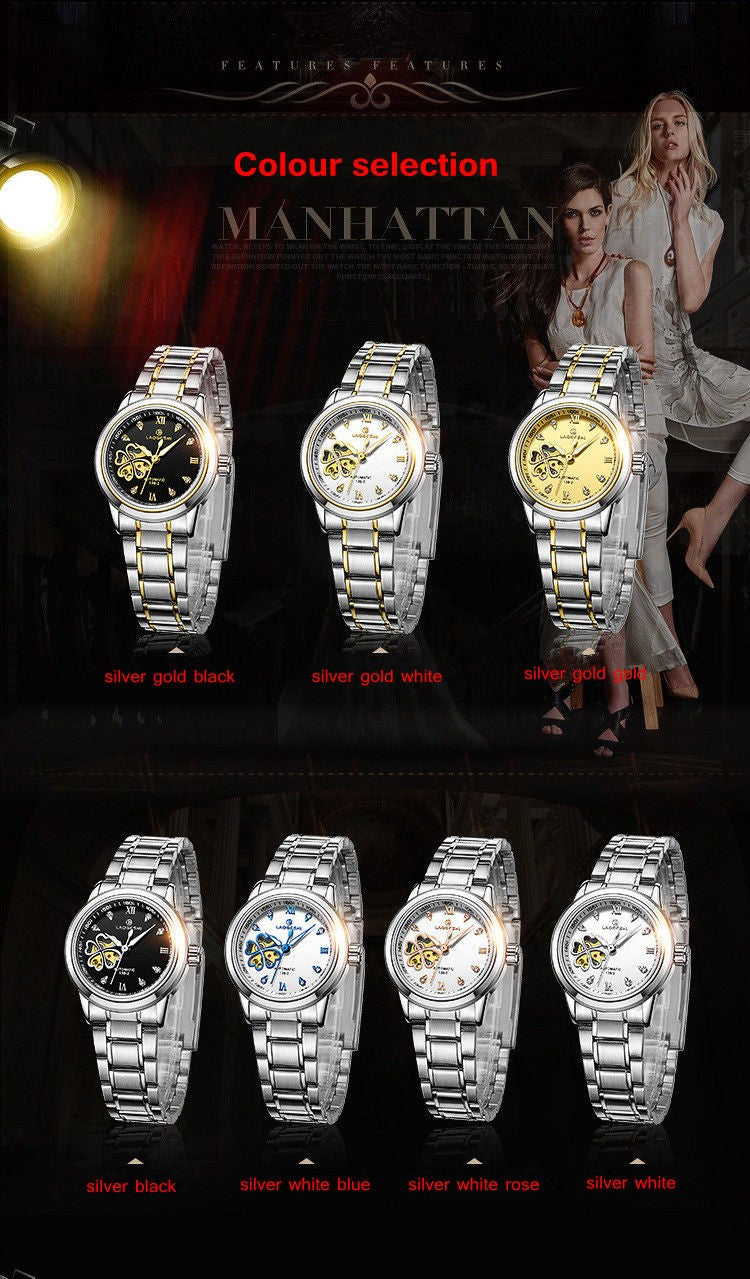 Women Automatic Mechanical Watches Diamond Four-leaf Clover WristWatches Ladies Rose Leather Watch Waterproof Senhoras Assistir