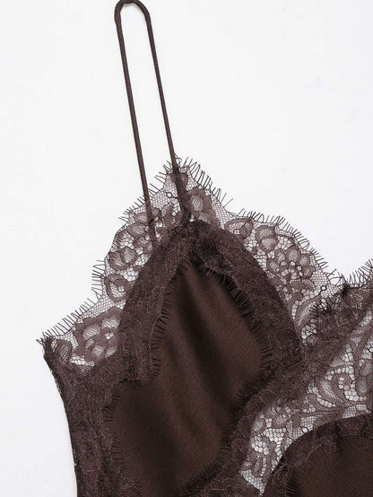 UNIZERA Women's Lace Asymmetrical Dress Sexy Suspender Summer 2025 New Temperament Fashionable