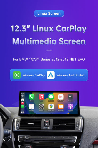 12.3inch Ultra Thin Screen For BMW 1/2/3/4 Series F20 F21 F22 F23 F30 F31 F33 F36 CIC/NBT/EVO Wireless CarPlay Multimedia Radio