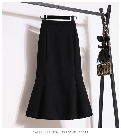 Plus Size Skirt Women 2024 Winter High Waist Elastic Velvet A Line Mermaid Skirt Korean Style Elegant Brown Or Black Long Skirts