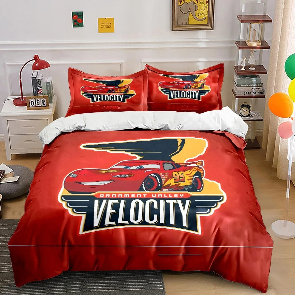 Customized Name Bedding Set Lightning McQueen Quilt Cover Cartoon Car Printing Pillowcase Bedding Set Children Gift