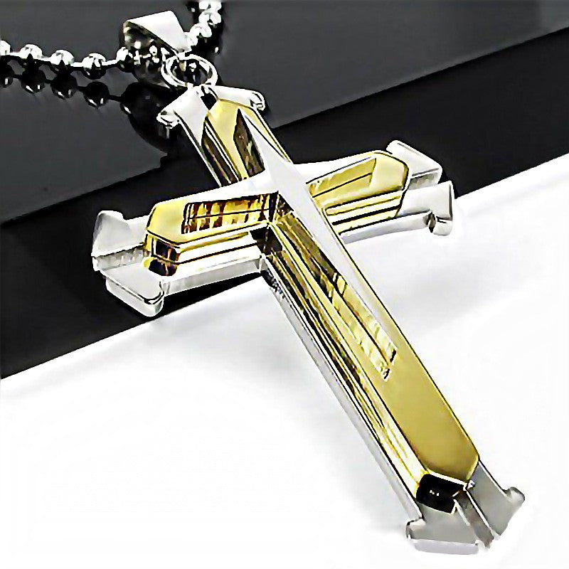 2025 Novo Colar com Pingente Cruz para Homens Simples Legal Zircônia Ouro Preto Corrente de Aço Inoxidável Joia Hip Hop Punk Presente