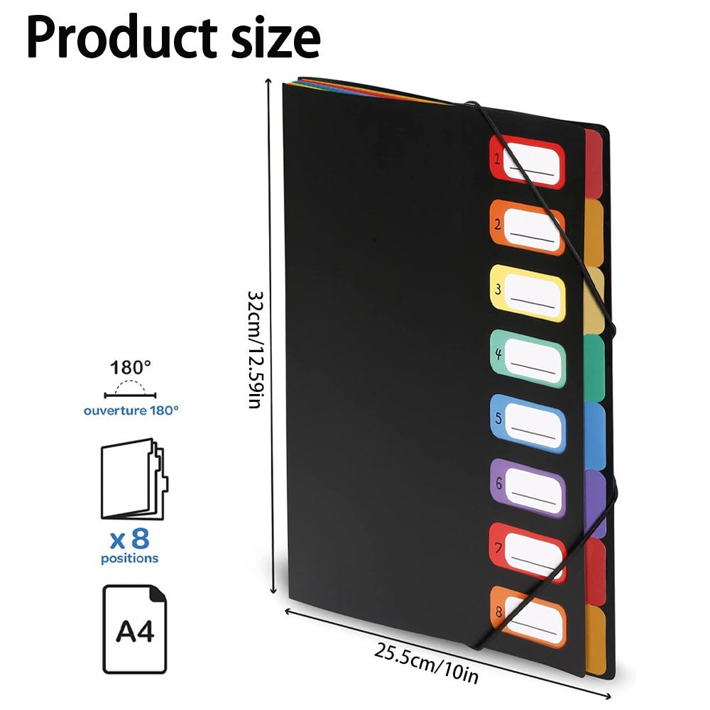 1 portable expanding folder with 8 compartments and elastic straps, suitable for office or home use.