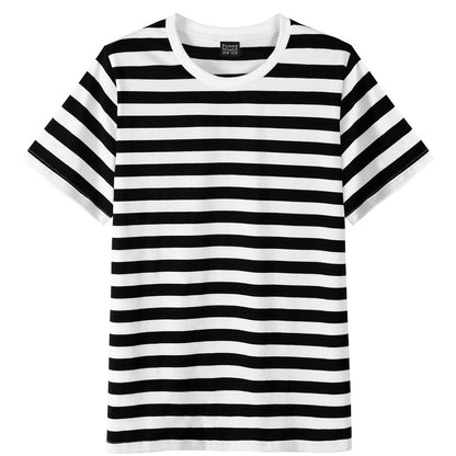 Black White Striped Shirt Men Cotton Short Sleeve Casual Basic Tee Adult Halloween Top Summer Fashion Daily Clothes