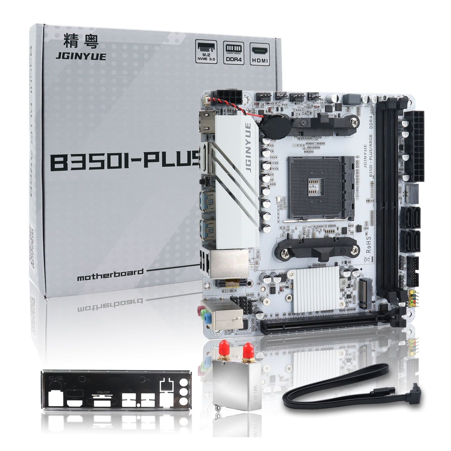 Placa-mãe JGINYUE AMD AM4 ITX suporta CPU Ryzen R3 R5 R7 R9 de 1/2/3/4/5 séries RAM DDR4 PC Desktop PCI-E 3.0 B350i PLUS ARGB