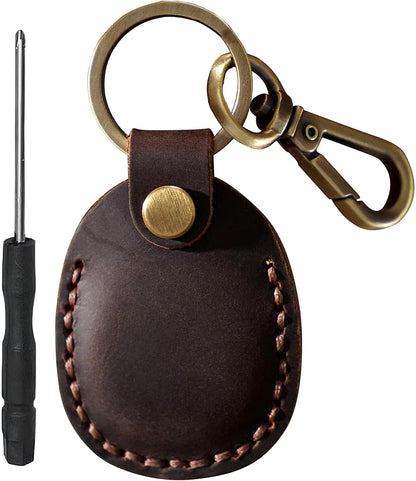 2/1 Pack Genuine Leather AirTag Keychain Holder . Secure Key Chain Case for Pet Collar Luggage Bag Full Cover Protective Keyring