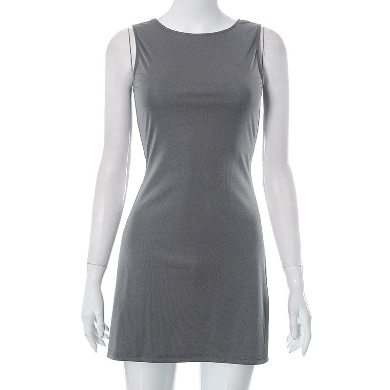 Woman Dress Sleeveless Knit Slim A-Line Female O-Neck Seveless Mini Dresses Shea