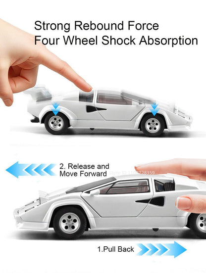 1:24 Countach LP500S VENENO Miniatura de Carro Esportivo Brinquedo Liga Fundida Luz e Som Puxar para Trás Portas Abertas Coleção Supercarro