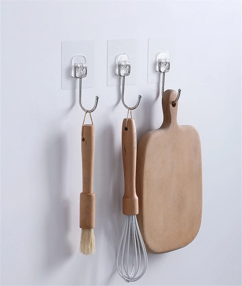 Big Size Hook Self-Adhesive PVC Stainless Steel Transparent Multi-Purpose Wall Holder Door Rack Kitchen Storage Organizer Home
