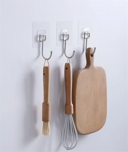 Big Size Hook Self-Adhesive PVC Stainless Steel Transparent Multi-Purpose Wall Holder Door Rack Kitchen Storage Organizer Home