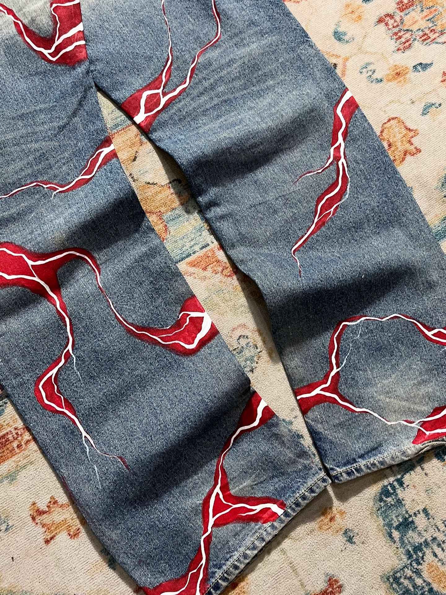 retro y2k gothic lightning graphic jeans wide legs loose loose hip-hop street style men and women fashion clothing