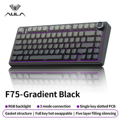 Teclado Mecânico Gamer AULA F75 RGB Layout 75% Personalizado Gravação Lateral Montagem Gasket 80 Teclas Keycaps PBT Gradiente