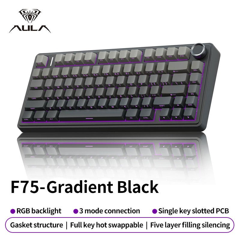 Teclado Mecânico Gamer AULA F75 RGB Layout 75% Personalizado Gravação Lateral Montagem Gasket 80 Teclas Keycaps PBT Gradiente