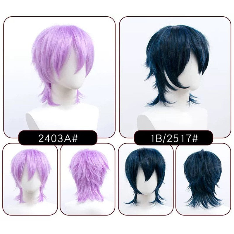 Perucas Curtas Sintéticas Snoya com Franja Corte Pixie Peruca Desfiada para Festa Cosplay para Homens e Mulheres Rosa Vermelho Verde Roxo Estilo Coreano Peruca Masculina