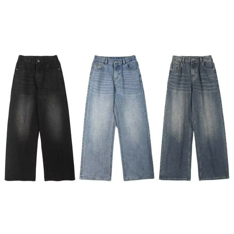 Calça Jeans Masculina Clássica Americana Hip Hop Rap Perna Larga Juventude Popular Masculina Reta Retrô Solta Calças Jeans Oversized