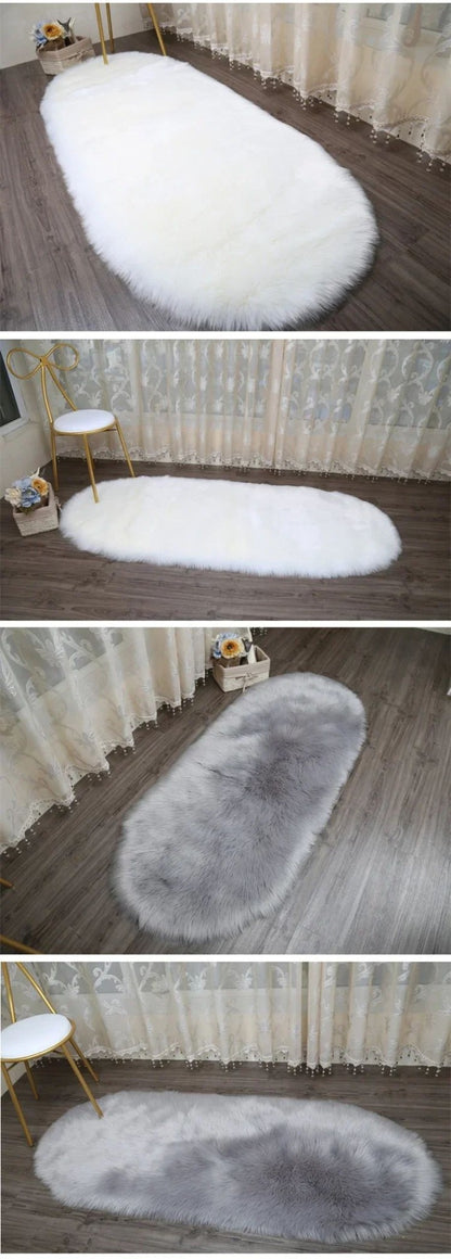 Super Soft Plush Oval Rug Mat Fluffy White Carpets for Living Room Home Decor Bedroom Kid Room Decoration Salon Thick Pile Rug