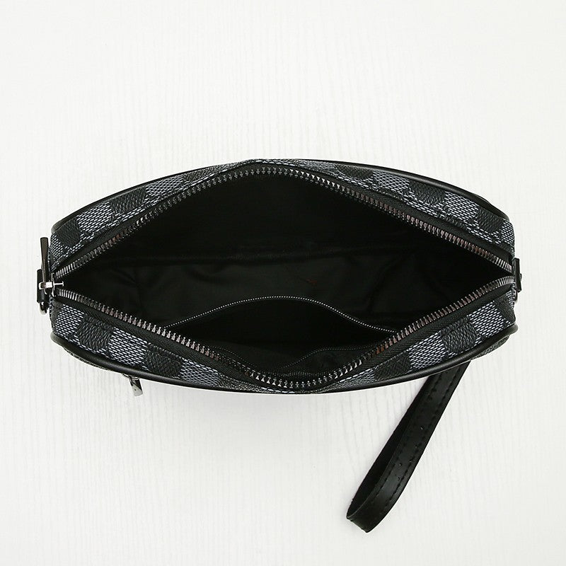 Fashion Business Shoulder Bag PU Leather Men Clutch Bag Wide Strap Crossbody Bag Designer Casual Male Messenger Pack Phone Purse