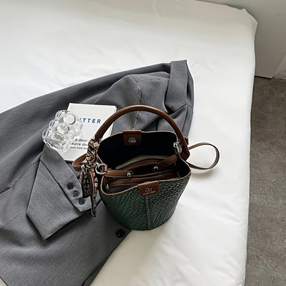 Women's Woven Bucket Bag.Deep Brown/Beige/Green/Black.Detachable Strap,Durable & Easy Clean.For Travel & Formal Events.Shop Now!