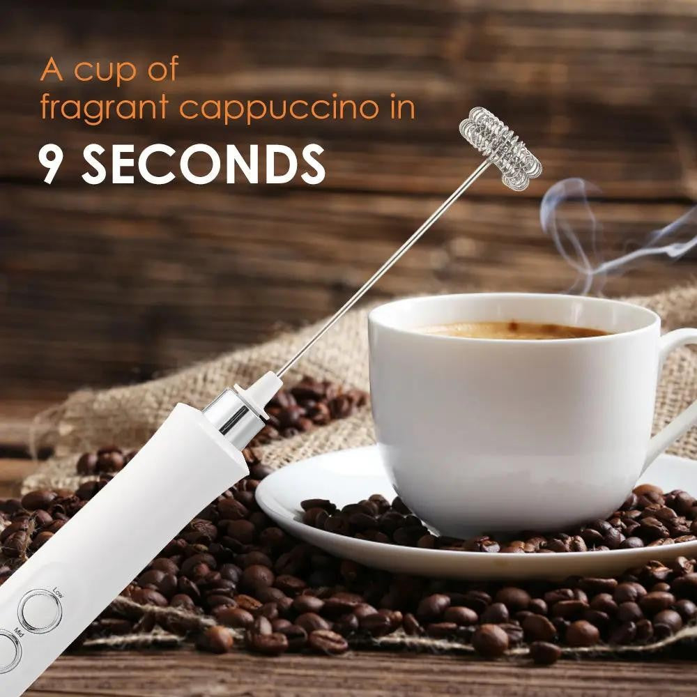 Espumador de Leite Elétrico Sem Fio Recarregável - 3 Velocidades, Batedor de Espuma Portátil para Latte, Cappuccino, Chocolate Quente - Recarregável por USB