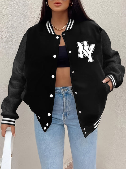 New York Letter Printing Coats Womens Winter Comfortable Baseball Jersey Fleece Warm Soft Jackets Casual Pocket Woman Clothes