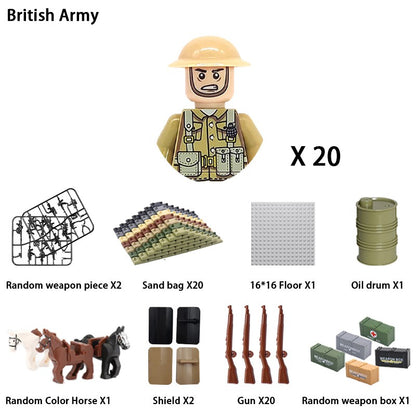 Brinquedos de blocos de montar para crianças: Modelos de Mini Armas de Exército Nacional de Guerra de Soldados de Infantaria da Segunda Guerra Mundial