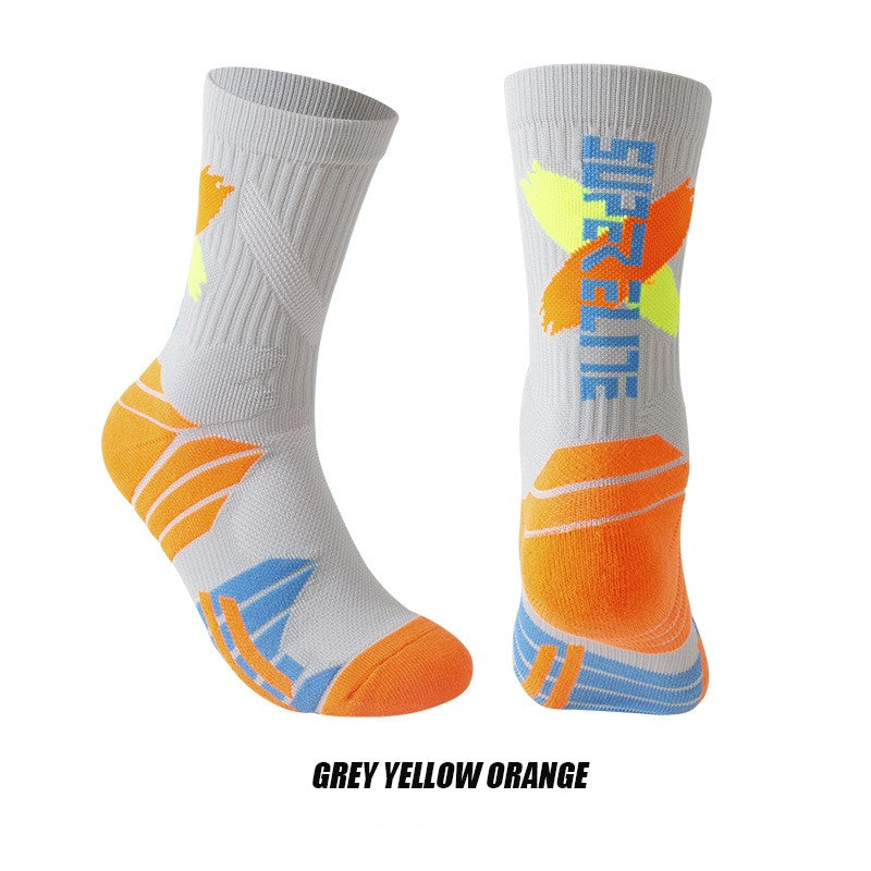 1 Pair High Tube Professional Practical Sport Socks Men's Towel Bottom Thickened Shock Absorbing Contrast Color Elite Socks