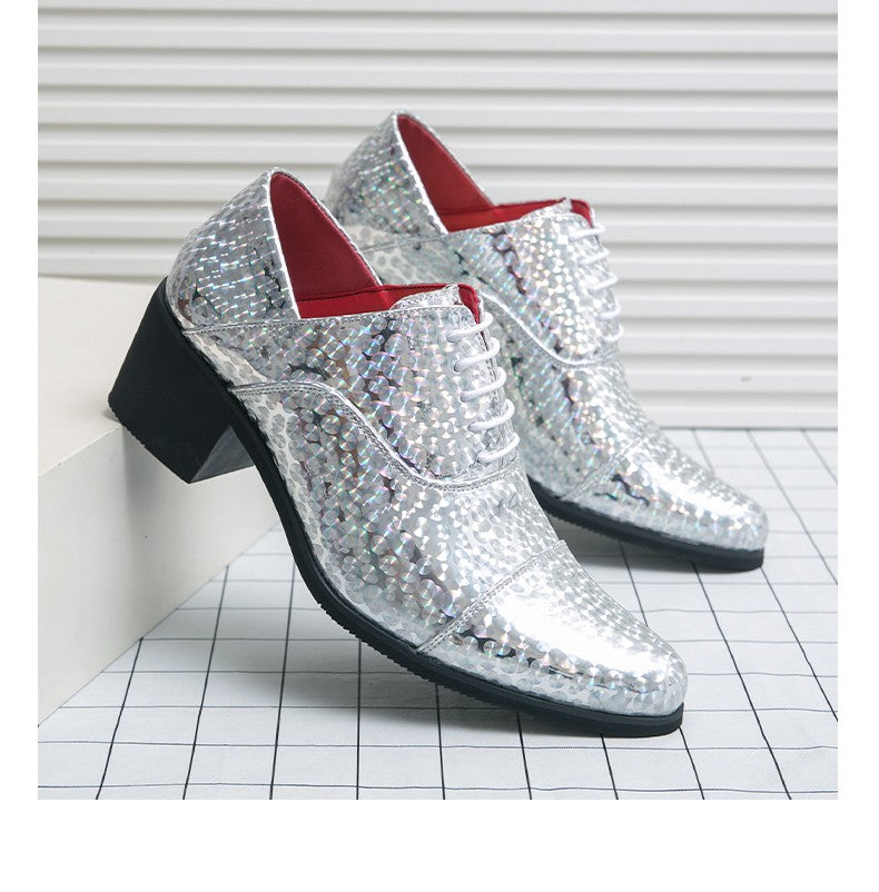 New pointed high-heeled shoes for men to increase business dress office men's shoes groom wedding wedding shoes