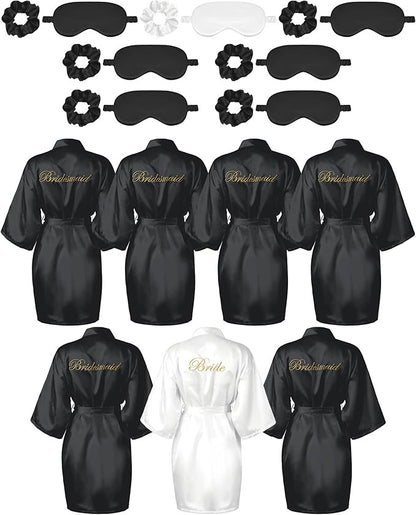 7 Pcs Bridesmaid Robe Sets Bride Silk Satin Bridal Party with Sleeping Eye Mask and Elastic Headband