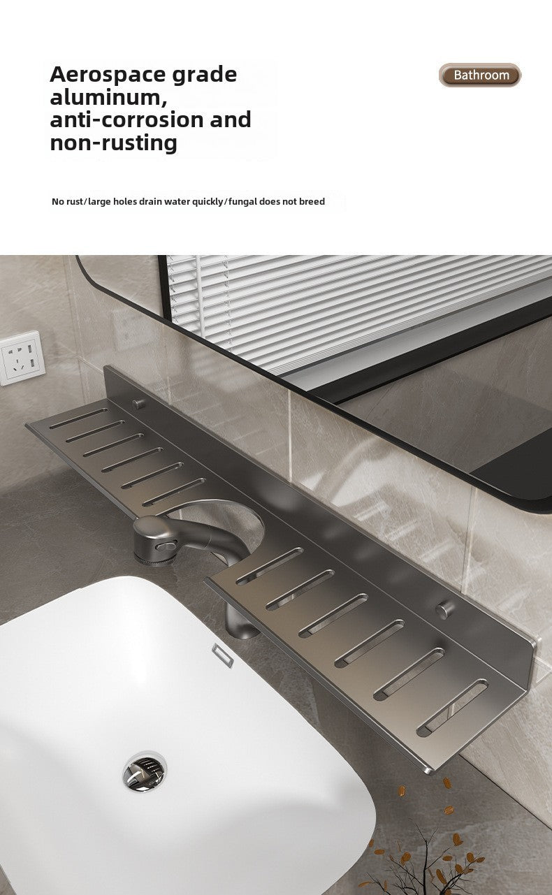 Toilet faucet storage rack, toilet sink, washbasin, wall mounted non perforated mirror front bathroom rack