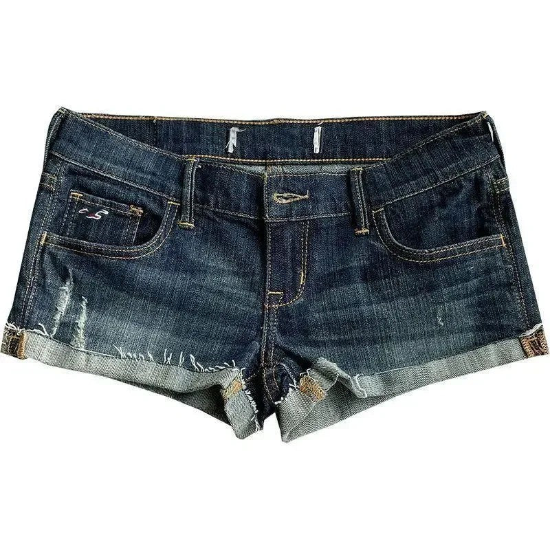 Women's Low Rise Elastic Tight Curled Denim Shorts Summer New Hot Girl Street Casual Hip Wrap Sexy Mini Shorts Female