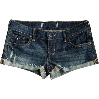 Women's Low Rise Elastic Tight Curled Denim Shorts Summer New Hot Girl Street Casual Hip Wrap Sexy Mini Shorts Female