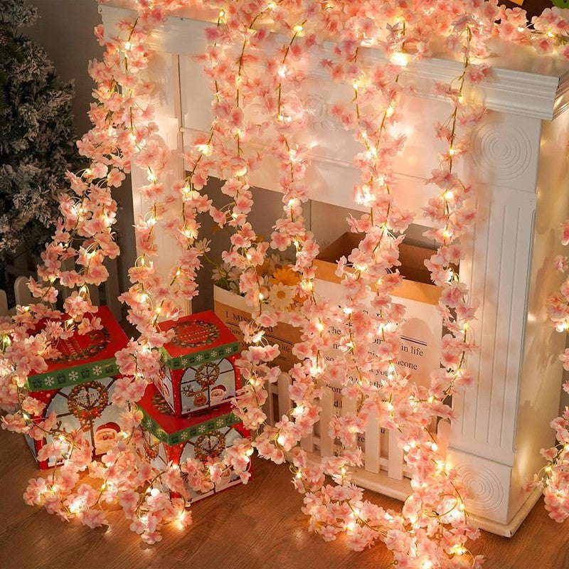 1Pcs Artificial Flowers Pink Cherry Blossom Vine 180CM LED Lights Garland for Home Decor Wedding Decoration DIY Party Supplies