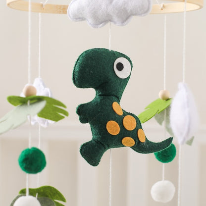 Móbile de Berço Musical de Dinossauro de Feltro e Madeira, Brinquedo de Chocalho Pendurado para Bebê, Brinquedos para Recém-Nascidos de 0 a 12 Meses, Suporte de Presente para Berço Infantil